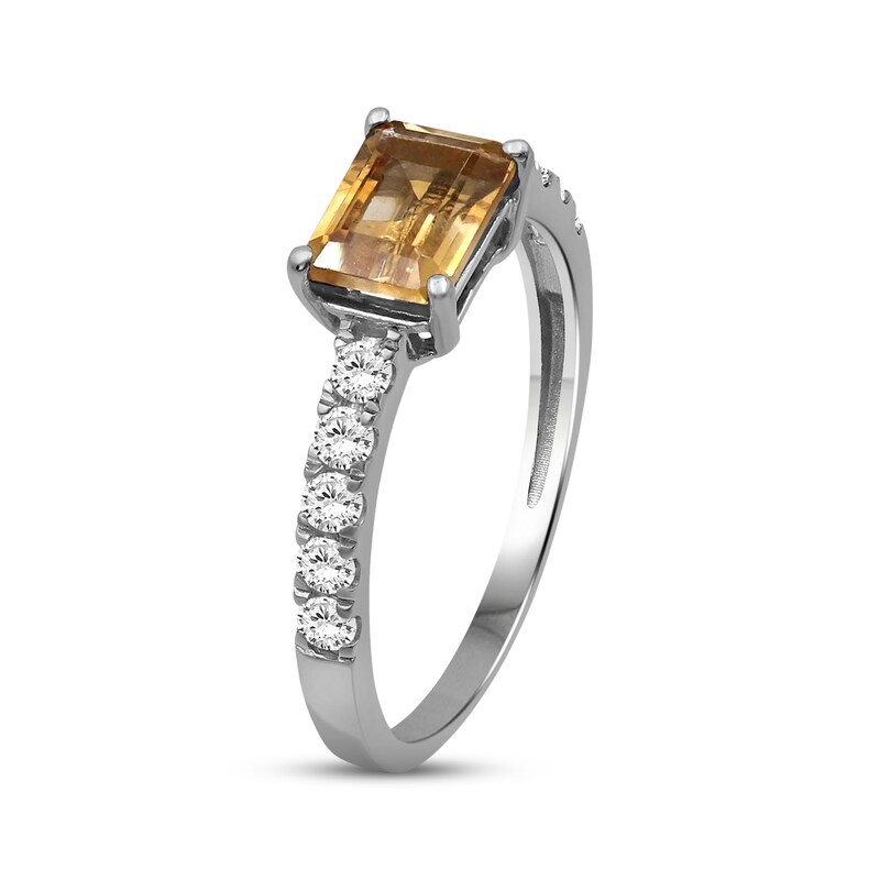 Main Image 2 of Emerald-Cut Citrine & White Lab-Created Sapphire Ring Sterling Silver