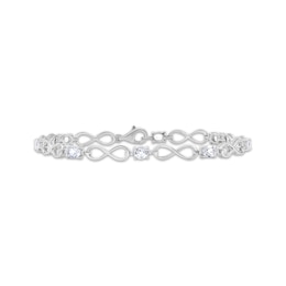 Oval-Cut Aquamarine and Diamond Accent Infinity Bracelet Sterling Silver 7.5"