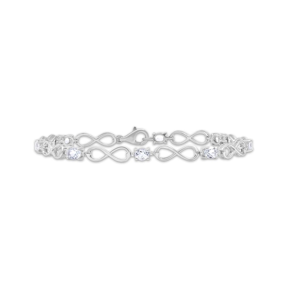 Oval-Cut Aquamarine and Diamond Accent Infinity Bracelet Sterling Silver 7.5"