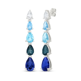 Pear-Shaped Multi-Shade Blue Topaz, Blue and White Lab-Created Sapphire Drop Earrings Sterling Silver