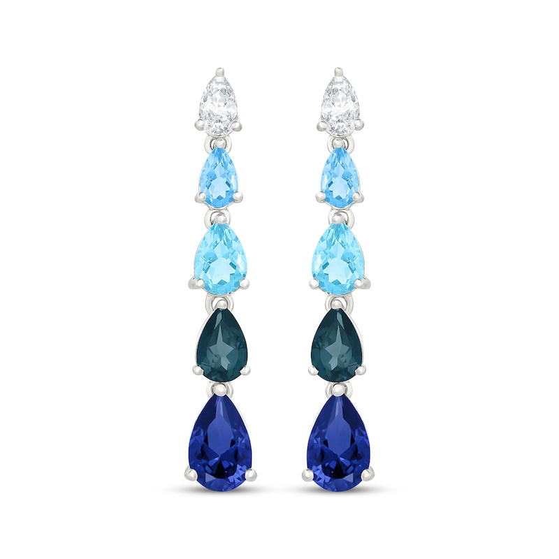 Main Image 2 of Pear-Shaped Multi-Shade Blue Topaz, Blue and White Lab-Created Sapphire Drop Earrings Sterling Silver
