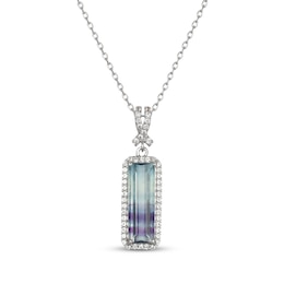 Baguette-Cut Natural Fluorite & White Lab-Created Sapphire Necklace Sterling Silver 18"