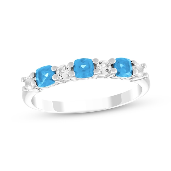 Cushion-Cut Swiss Blue Topaz & Round-Cut White Lab-Created Sapphire Stackable Ring Sterling Silver