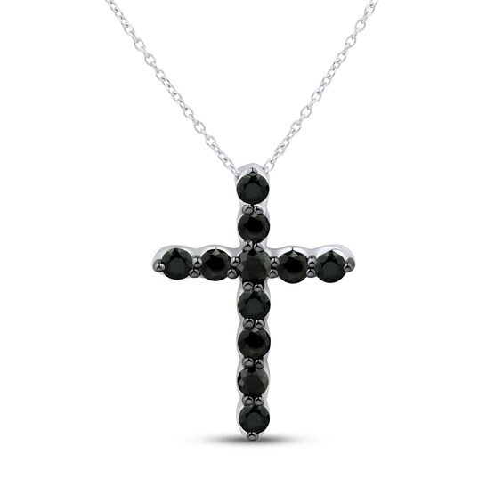 Black Diamond Cross Necklace 1 ct tw Sterling Silver 18"