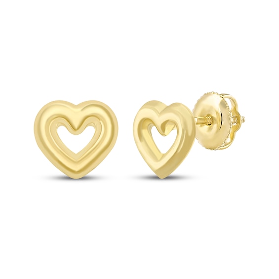 Children's Puffed Open Heart Stud Earrings 14K Yellow Gold