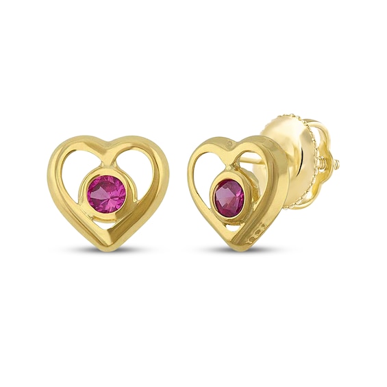 Children's Pink Cubic Zirconia Heart Outline Earrings 14K Yellow Gold