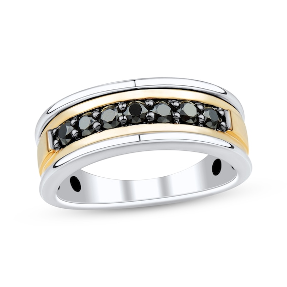 Adore Men's Black Diamond Wedding Band 3/4 ct tw 10K Two-Tone Gold