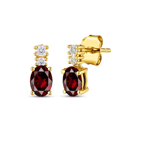 KAY Lab-Grown Diamonds & Oval-Cut Natural Garnet Drop Earrings 1/10 ct tw 10K Yellow Gold