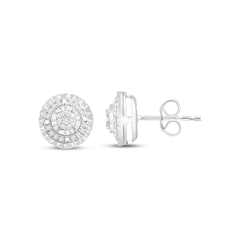 Main Image 1 of Diamond Circle Frame Stud Earrings 1/10 ct tw Sterling Silver