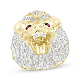 Men's Diamond & Lab-Created Ruby Lion Head Ring 2-1/2 ct tw 10K Yellow Gold