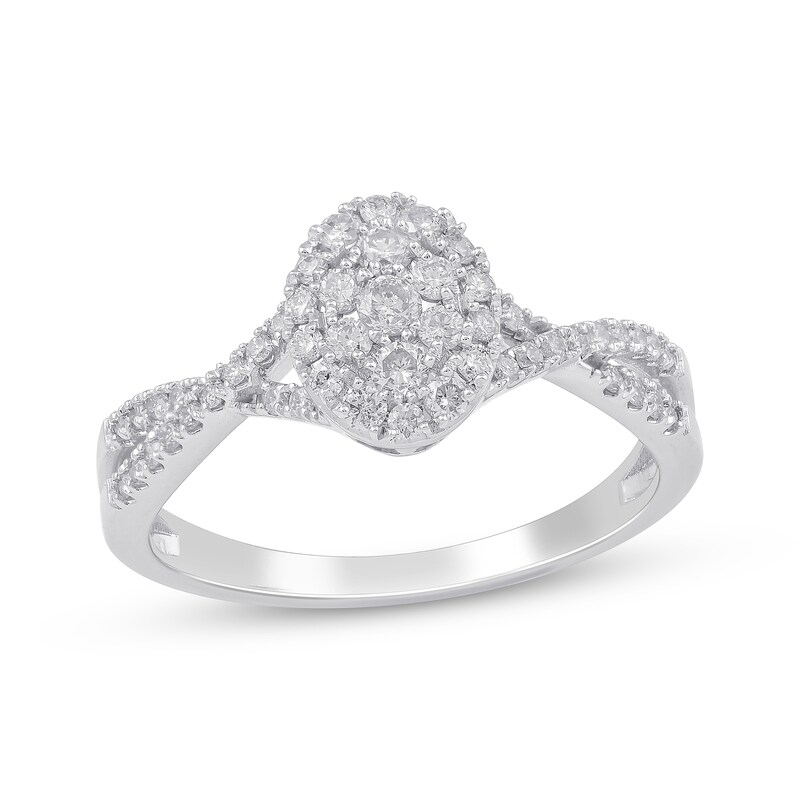 Multi-Diamond Center Oval Ring 1/2 ct tw 10K White Gold