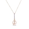 Thumbnail Image 1 of Cultured Pearl & Round-Cut Diamond Drop Necklace 1/20 ct tw 10K Yellow Gold 18“