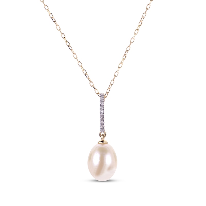 Main Image 1 of Cultured Pearl & Round-Cut Diamond Drop Necklace 1/20 ct tw 10K Yellow Gold 18“