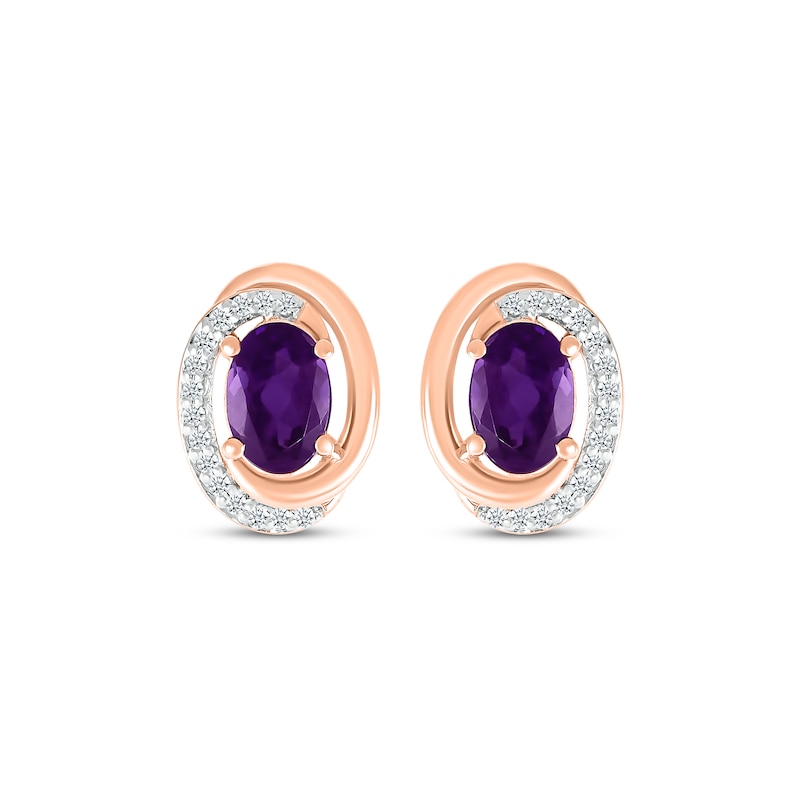 Main Image 2 of Oval-Cut Amethyst & Diamond Swirl Stud Earrings 1/15 ct tw 10K Rose Gold