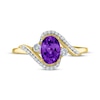 Thumbnail Image 3 of Oval-Cut Amethyst & Diamond Bypass Ring 1/15 ct tw 10K Yellow Gold