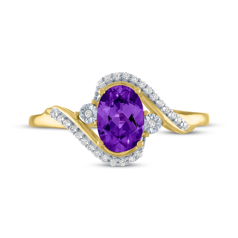 Main Image 3 of Oval-Cut Amethyst & Diamond Bypass Ring 1/15 ct tw 10K Yellow Gold