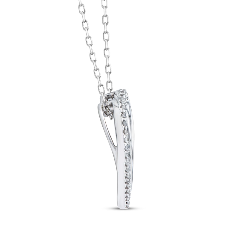 Main Image 2 of Baguette & Round-Cut Diamond Heart Necklace 1/2 ct tw 10K White Gold 18"