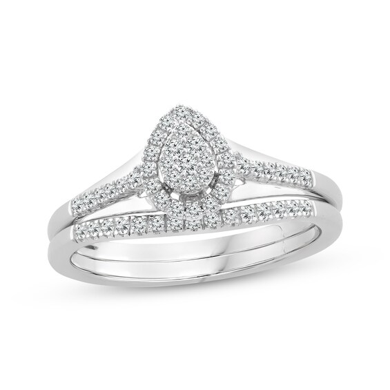 Adore Pear-Shaped Multi-Diamond Center & Pink Sapphire Bridal Set 1/4 ct tw 10K White Gold