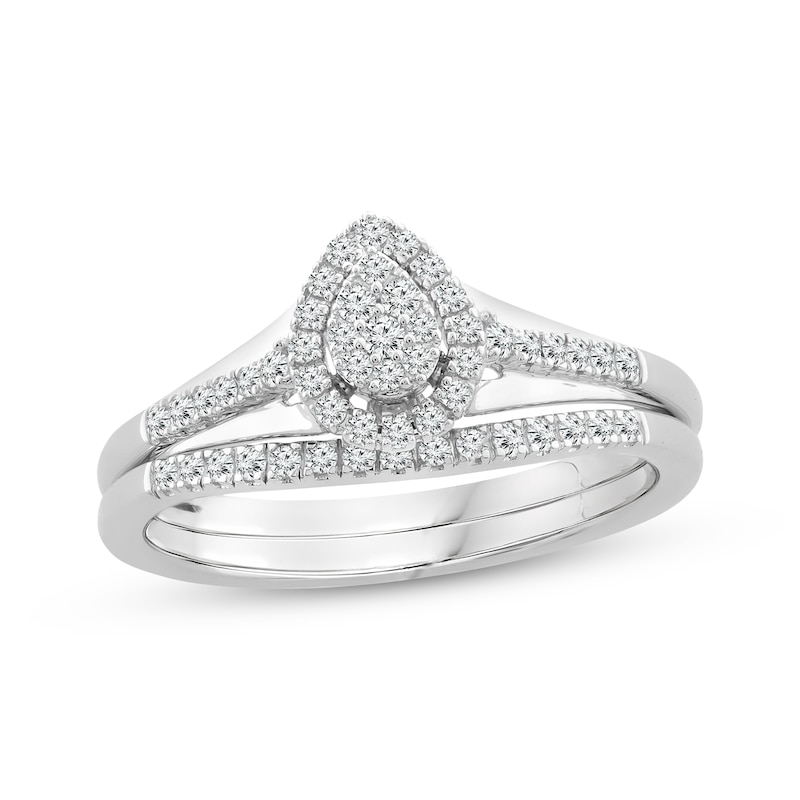 Main Image 1 of Adore Pear-Shaped Multi-Diamond Center & Pink Sapphire Bridal Set 1/4 ct tw 10K White Gold