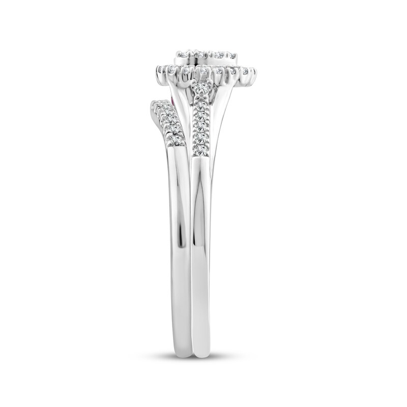 Main Image 2 of Adore Pear-Shaped Multi-Diamond Center & Pink Sapphire Bridal Set 1/4 ct tw 10K White Gold