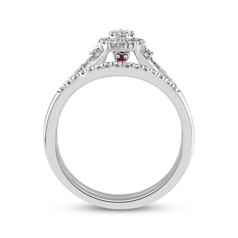 Main Image 3 of Adore Pear-Shaped Multi-Diamond Center & Pink Sapphire Bridal Set 1/4 ct tw 10K White Gold