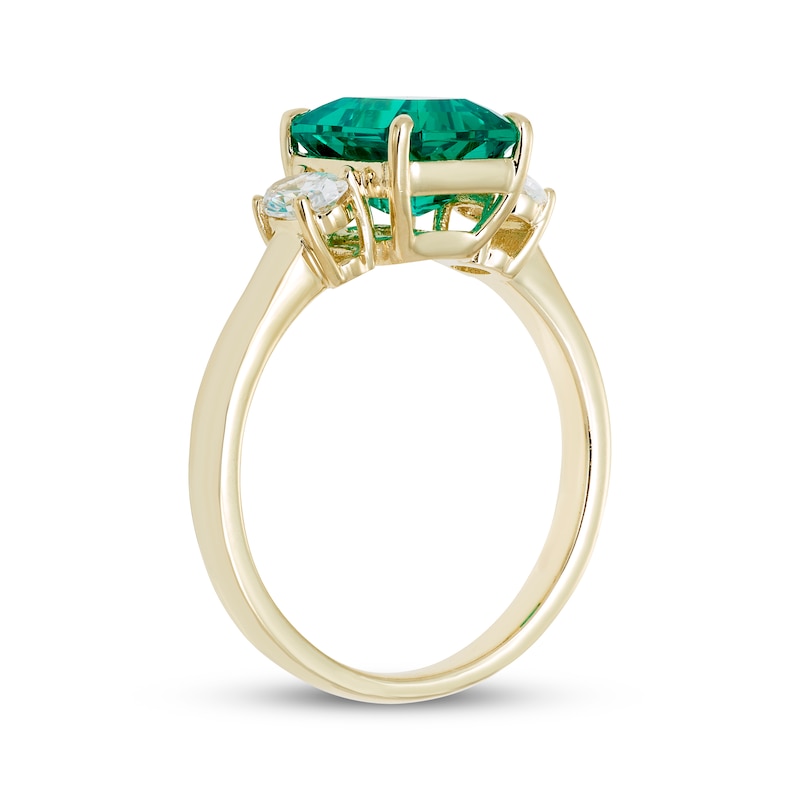 Main Image 2 of Emerald-Cut Lab-Created Emerald & Oval-Cut Lab-Grown Diamond Ring 1/2 ct tw 14K Yellow Gold