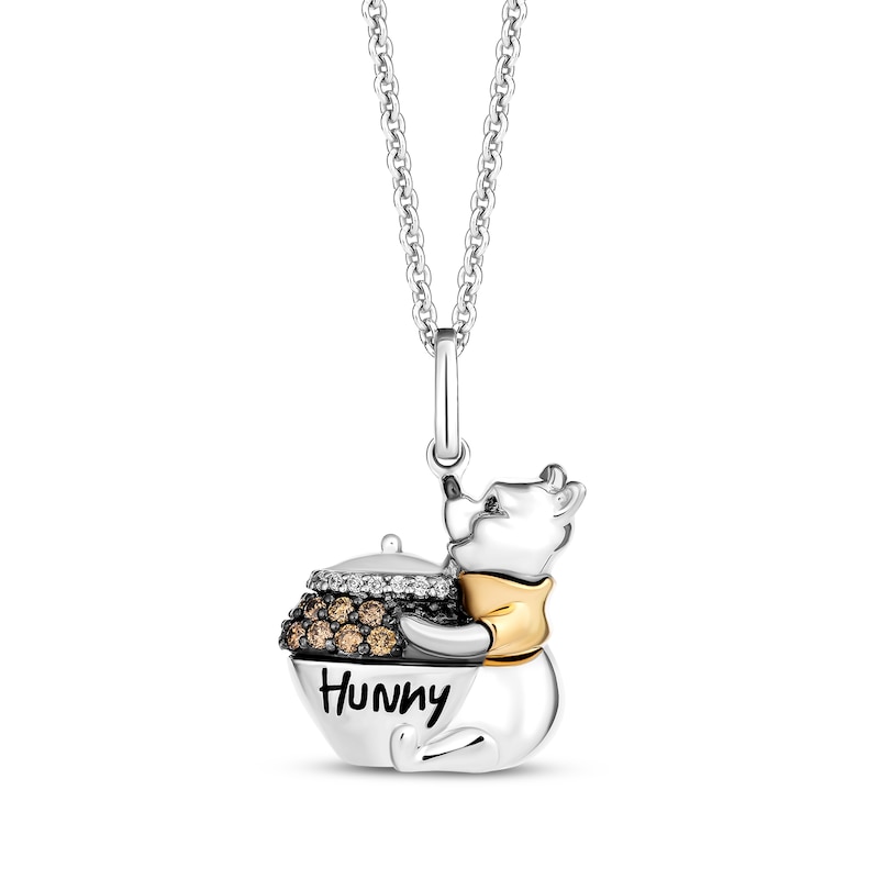 Main Image 1 of Disney Treasures Winnie the Pooh Brown & White Diamond Necklace 1/10 ct tw Sterling Silver & 10K Yellow Gold 19"