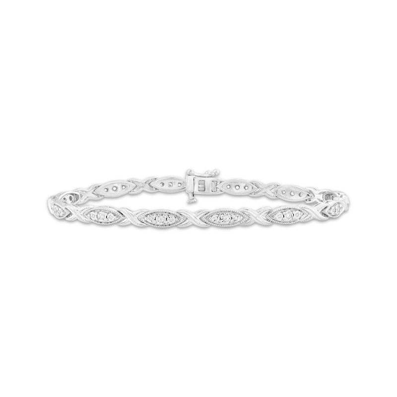 Main Image 1 of Diamond Marquise & Crisscross Link Bracelet 1/4 ct tw Sterling Silver 7.25"