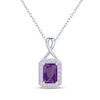 Thumbnail Image 1 of Octagon-Cut Amethyst & White Lab-Created Sapphire Halo Necklace Sterling Silver 18"