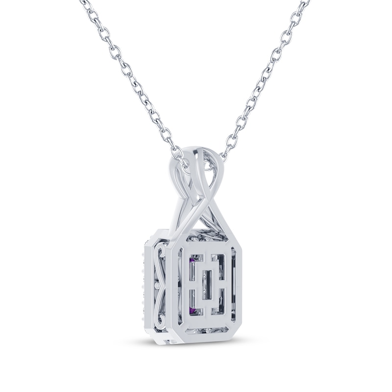 Main Image 3 of Octagon-Cut Amethyst & White Lab-Created Sapphire Halo Necklace Sterling Silver 18"