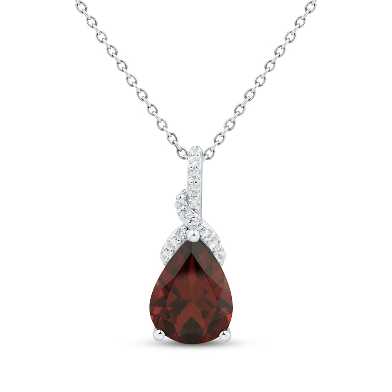 Main Image 1 of Pear-Shaped Garnet & White Lab-Created Sapphire Necklace Sterling Silver 18"