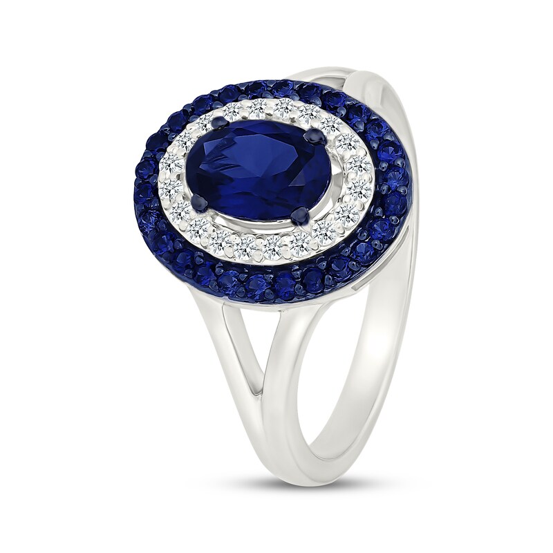 Main Image 2 of Oval-Cut Blue Lab-Created Sapphire & White Lab-Created Sapphire Halo Ring Sterling Silver