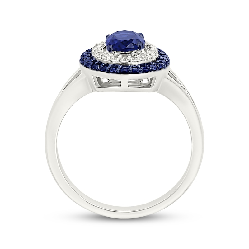 Main Image 3 of Oval-Cut Blue Lab-Created Sapphire & White Lab-Created Sapphire Halo Ring Sterling Silver