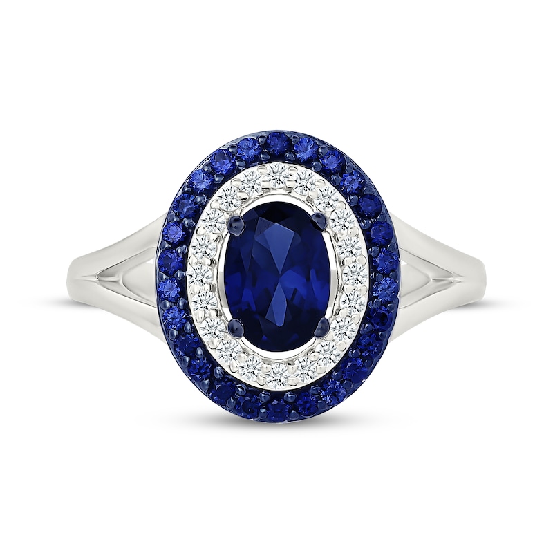 Main Image 4 of Oval-Cut Blue Lab-Created Sapphire & White Lab-Created Sapphire Halo Ring Sterling Silver