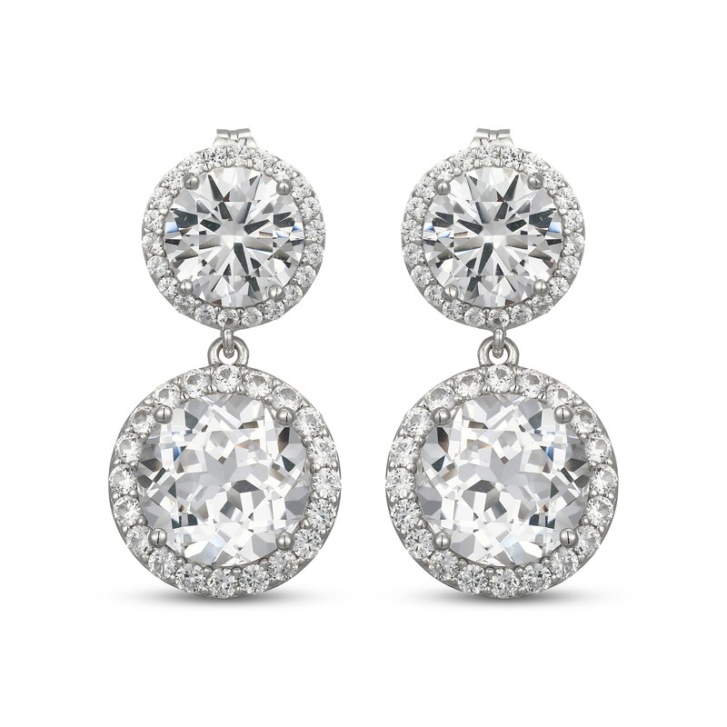 Main Image 2 of White Lab-Created Sapphire Halo Dangle Earrings Sterling Silver