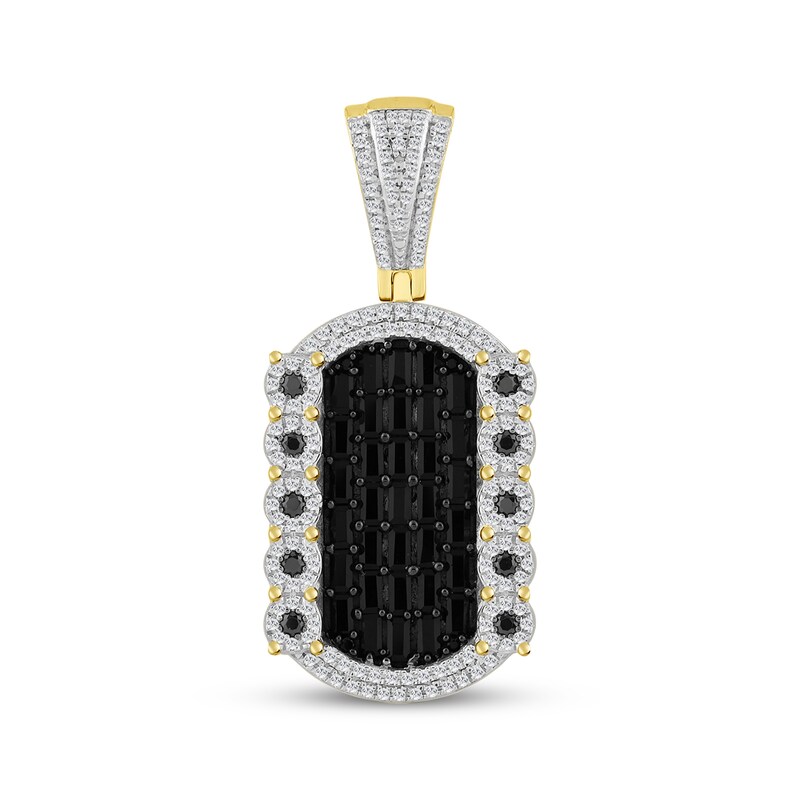 Main Image 1 of Men's Baguette-Cut Black & White Diamond Dog Tag Necklace Charm 2 ct tw 10K Yellow Gold