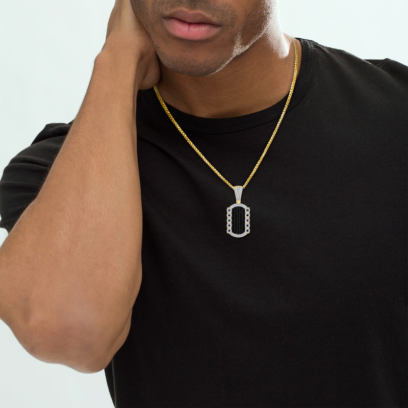 Main Image 2 of Men's Baguette-Cut Black & White Diamond Dog Tag Necklace Charm 2 ct tw 10K Yellow Gold