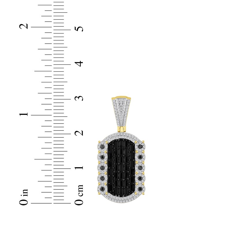 Main Image 3 of Men's Baguette-Cut Black & White Diamond Dog Tag Necklace Charm 2 ct tw 10K Yellow Gold