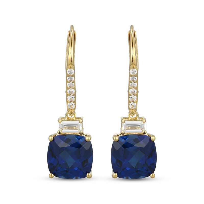 Main Image 2 of Cushion-Cut Blue & White Lab-Created Sapphire Drop Earrings 18K Yellow Gold-Plated Sterling Silver