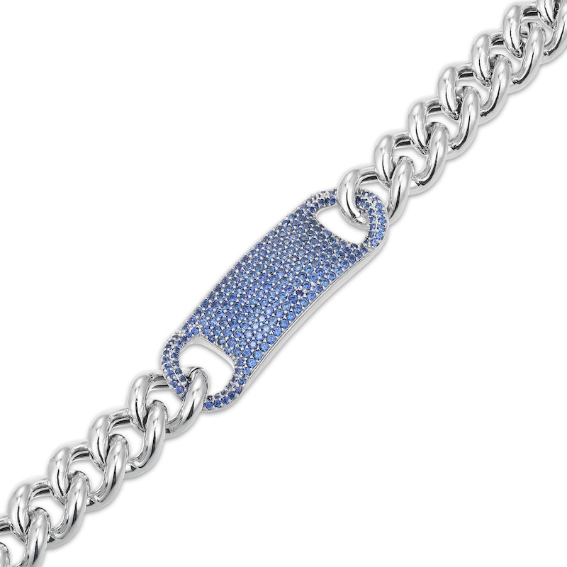 Main Image 2 of Men's Blue Sapphire Curb Chain Bracelet Sterling Silver 8.5"