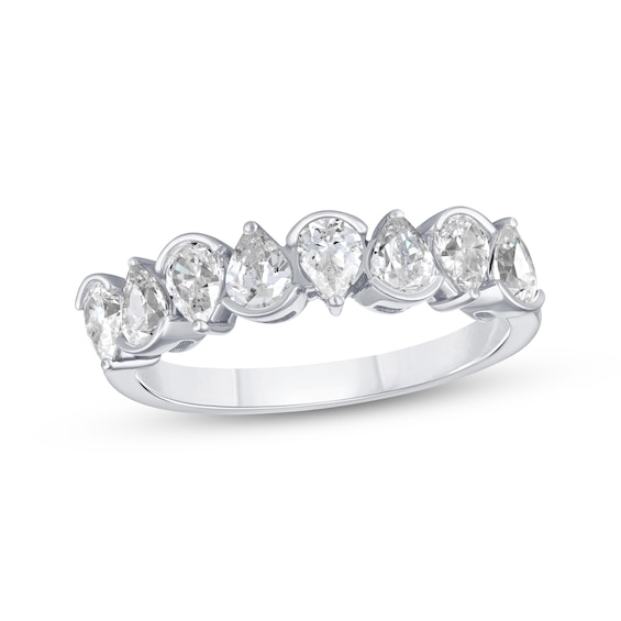 Lab-Grown Diamonds Pear-Shaped Alternating Anniversary Ring 1-5/8 ct tw 14K White Gold