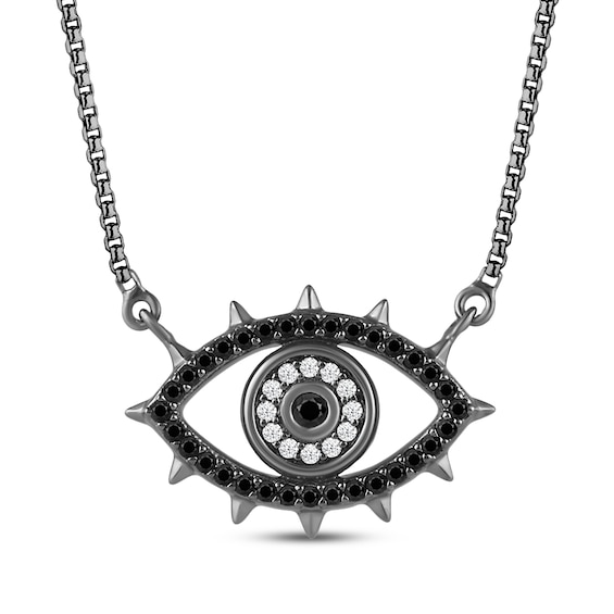 Ink & Ice Black & White Diamond & Black Onyx Evil Eye Necklace 1/6 ct tw Black Rhodium-Plated Sterling Silver 18"