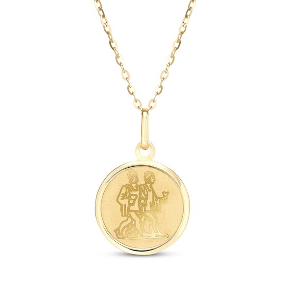 Zodiac Gemini Medallion Necklace 14K Yellow Gold 18"