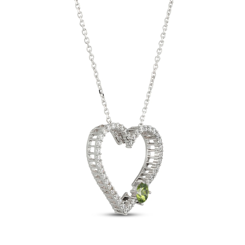 Main Image 2 of Peridot & White Lab-Created Sapphire Heart Necklace Sterling Silver 18"