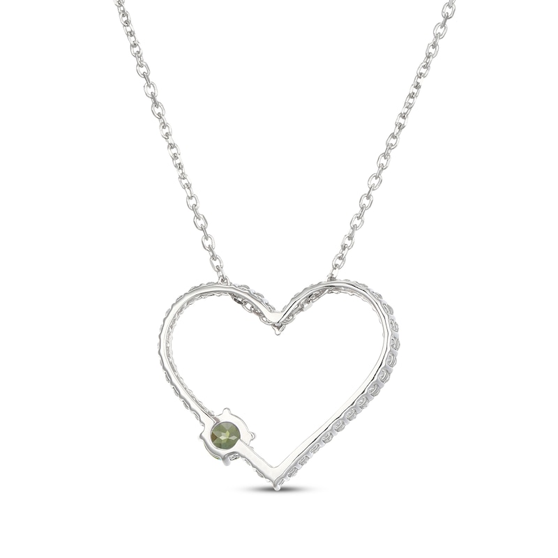 Main Image 3 of Peridot & White Lab-Created Sapphire Heart Necklace Sterling Silver 18"