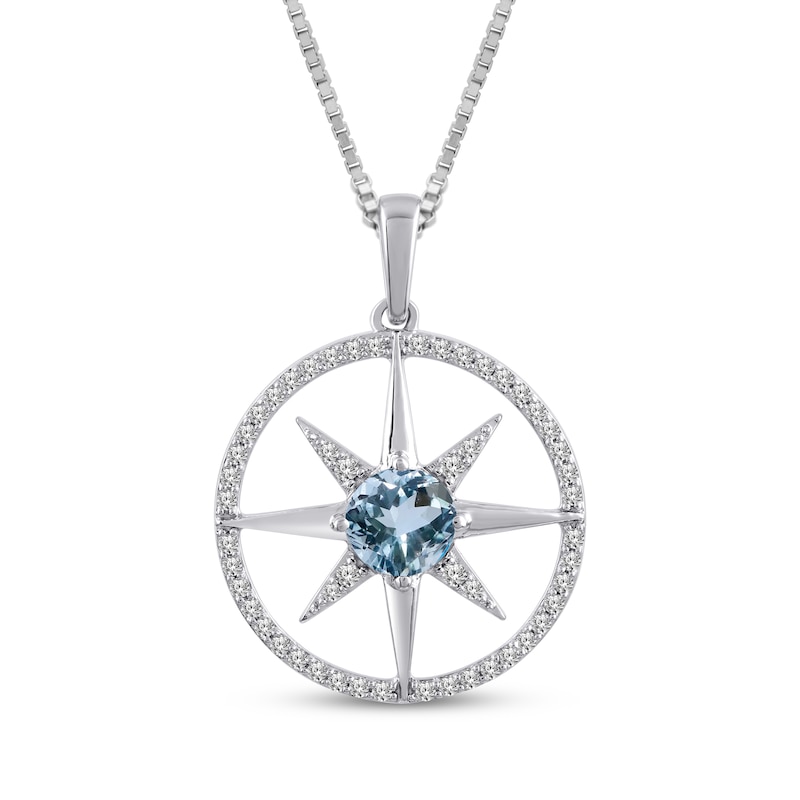 Main Image 1 of Aquamarine & White Lab-Created Sapphire Star Circle Necklace Sterling Silver 18"