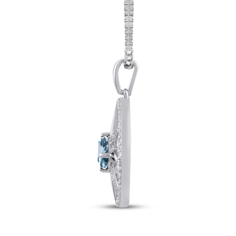 Main Image 2 of Aquamarine & White Lab-Created Sapphire Star Circle Necklace Sterling Silver 18"