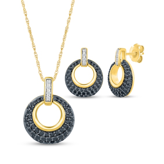 Black & White Diamond Circle Gift Set 7/8 ct tw 10K Yellow Gold