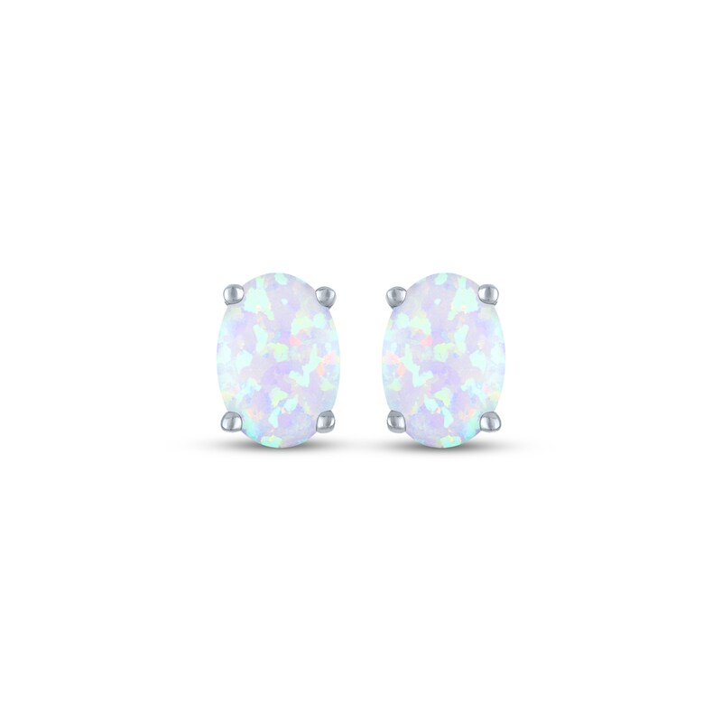 Main Image 2 of Oval-Cut Lab-Created Opal & White Lab-Created Sapphire Stud Earrings Sterling Silver