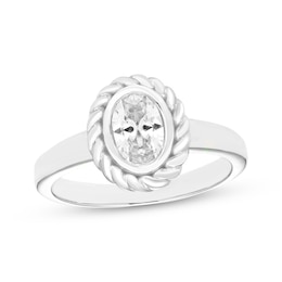 Oval-Cut White Lab-Created Sapphire Solitaire Twist Frame Ring Sterling Silver